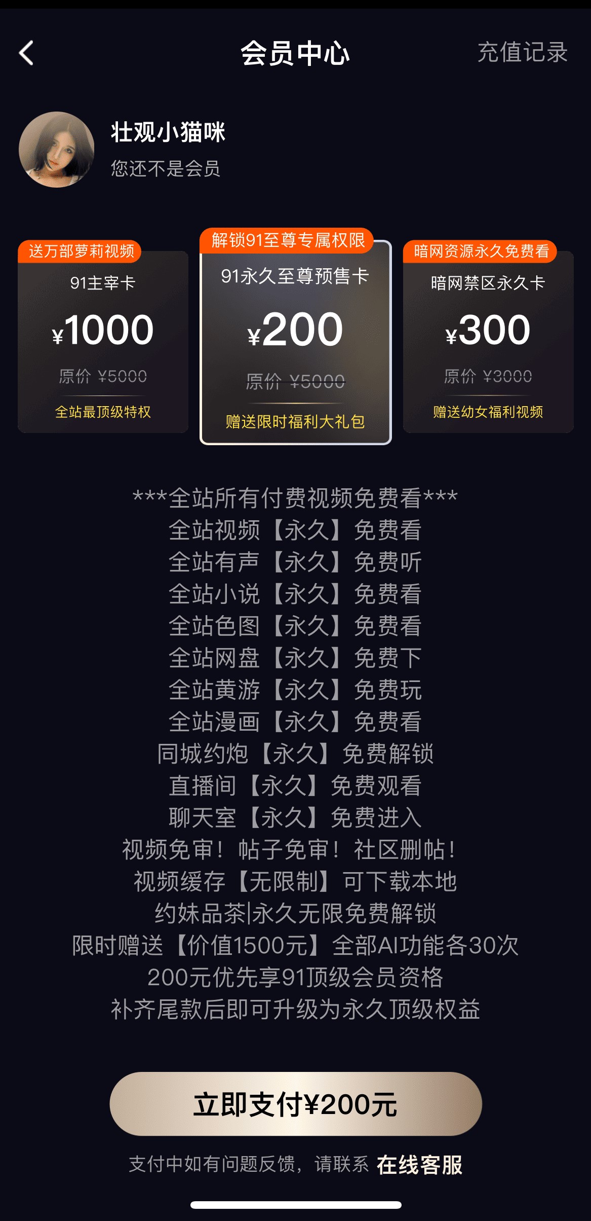 91PO APP会员中心VIP套餐特权权益展示页面